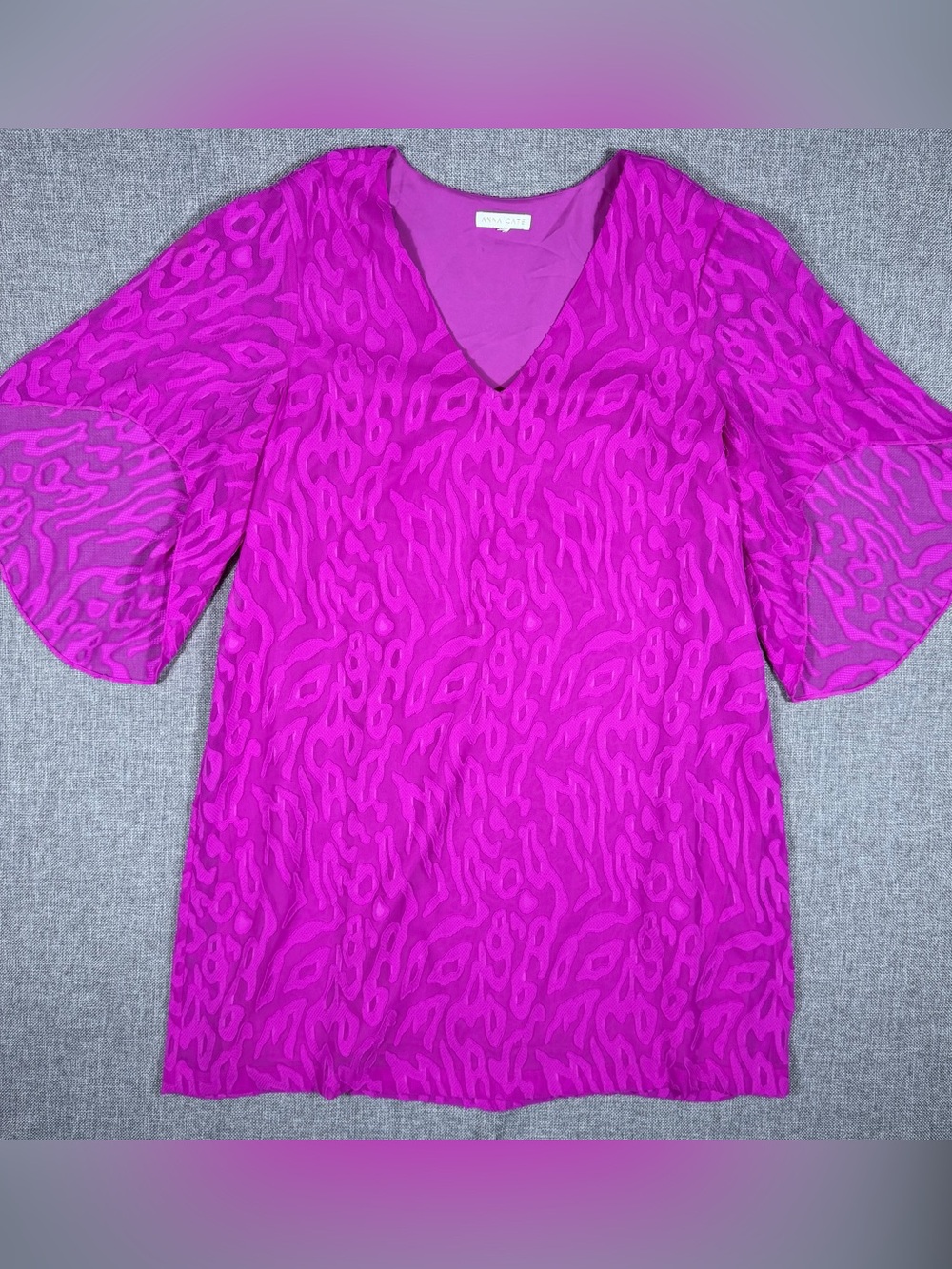 Anna Cate V-Neck Patterned Dress in Vibrant Fuchsia